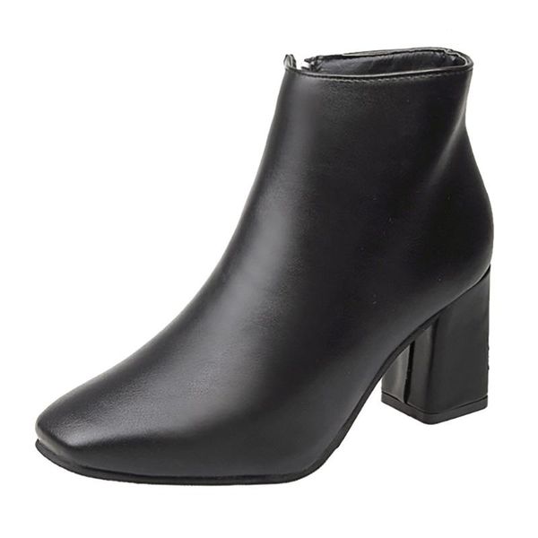 women's solid color short ankle boots casual retro pointed zipper square with high heel boots 2020 winter solid color wild, Black
women's solid color short ankle boots casual retro pointed zipper square with high heel boots 2020 winter solid color wild, Black