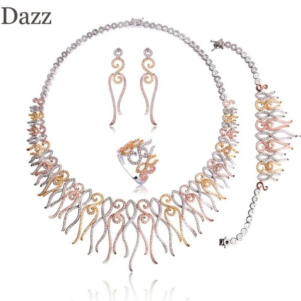 dazz flower shape choker necklace bracelet earrings ring brass three tones colors sets women girls wedding ornament jewelry set, Silver
dazz flower shape choker necklace bracelet earrings ring brass three tones colors sets women girls wedding ornament jewelry set, Silver