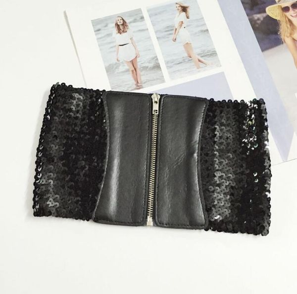 women's runway fashion elastic sequins pu leather cummerbunds female dress corsets waistband belts decoration wide belt r1479, Black;brown
women's runway fashion elastic sequins pu leather cummerbunds female dress corsets waistband belts decoration wide belt r1479, Black;brown