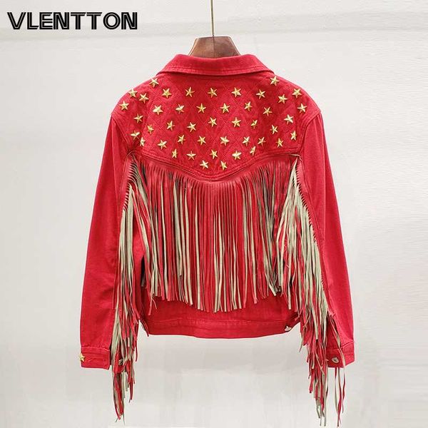 women's jackets 2021 spring autumn black red vintage rivet denim jacket women solid single breasted tassel jeans coat female casual out, Black;brown
women's jackets 2021 spring autumn black red vintage rivet denim jacket women solid single breasted tassel jeans coat female casual out, Black;brown