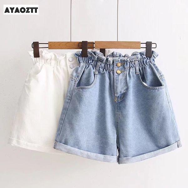 women's shorts summer denim women high waist casual loose ladies fashion roll up hem elastic pocket blue white jeans female, White;black
women's shorts summer denim women high waist casual loose ladies fashion roll up hem elastic pocket blue white jeans female, White;black