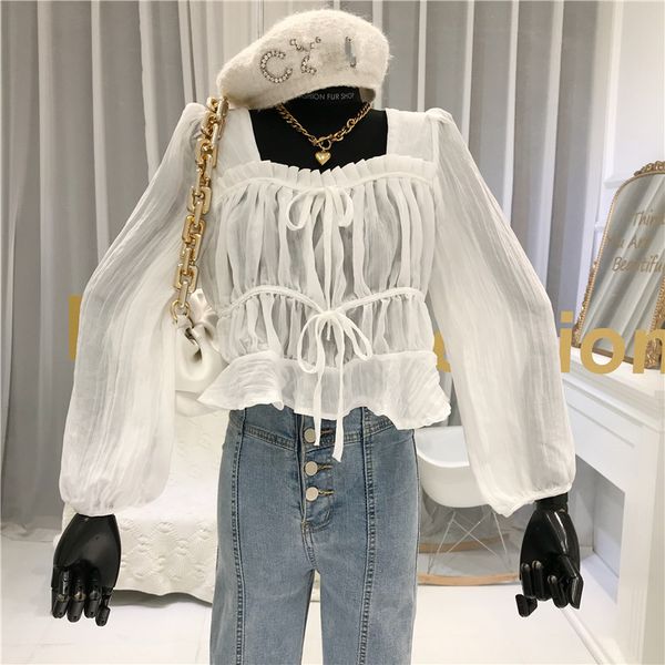 короткий шнурок плиссированного шифона 2020 летом новый ретро квадратного воротник рубашки женщин свободный корейского тонкий верхний поток, White
короткий шнурок плиссированного шифона 2020 летом новый ретро квадратного воротник рубашки женщин свободный корейского тонкий верхний поток, White