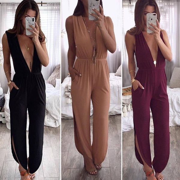 female solid jumpsuits deep v-neck sleeveless back hollow out romper fashion ladies capris apparel, Black;white
female solid jumpsuits deep v-neck sleeveless back hollow out romper fashion ladies capris apparel, Black;white