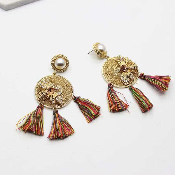 new baroque bees long tassel earrings studded pearl round tassel earrings 877, Golden;silver
new baroque bees long tassel earrings studded pearl round tassel earrings 877, Golden;silver