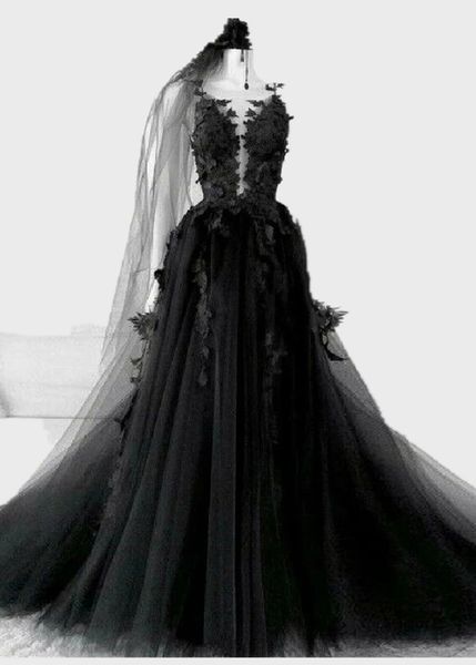 gothic black wedding dresses a line floral lace appliques bridal gowns 2021 vintage backless boho beach puffy tulle bride dress plus size, White
gothic black wedding dresses a line floral lace appliques bridal gowns 2021 vintage backless boho beach puffy tulle bride dress plus size, White