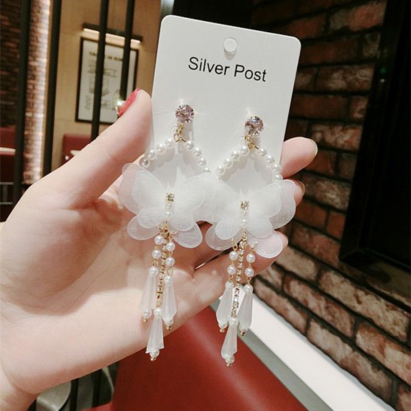 korean fashion jewelry white chiffon butterfly drop earring pearl crystal bride wedding dangle earrings for women accessories, Silver
korean fashion jewelry white chiffon butterfly drop earring pearl crystal bride wedding dangle earrings for women accessories, Silver