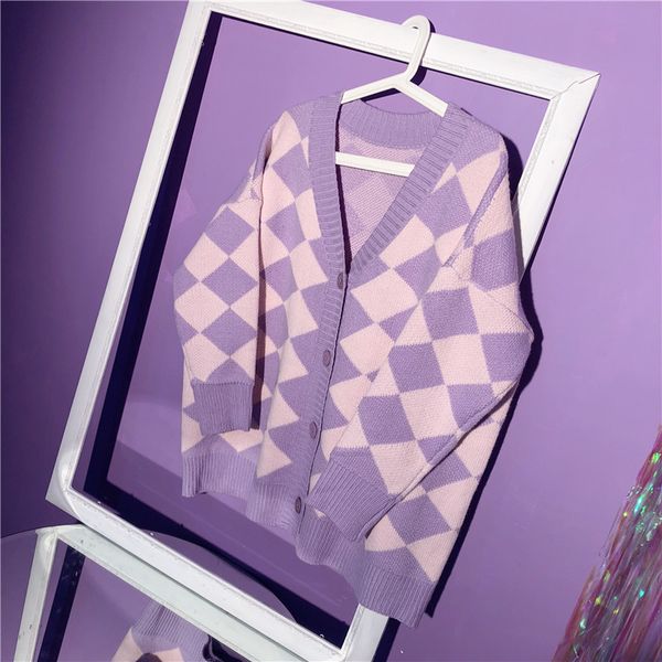 cute women's diamond plaid knitted sweater argyle v-neck cardigan long sleeve fall loose sweaters cute girls student purple, White
cute women's diamond plaid knitted sweater argyle v-neck cardigan long sleeve fall loose sweaters cute girls student purple, White