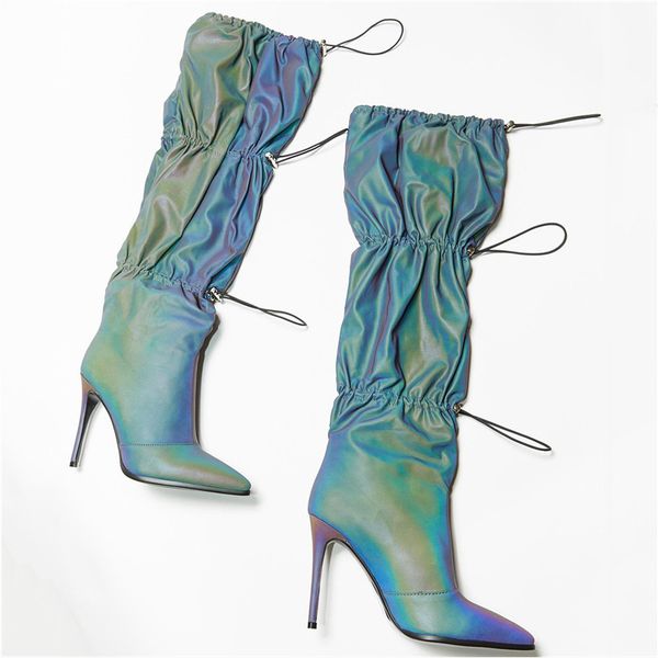 high heel ladies mid-tube boots reflective fabric catwalk nightclub women shoes 2020 new luxury designer zapatos de mujer, Black
high heel ladies mid-tube boots reflective fabric catwalk nightclub women shoes 2020 new luxury designer zapatos de mujer, Black