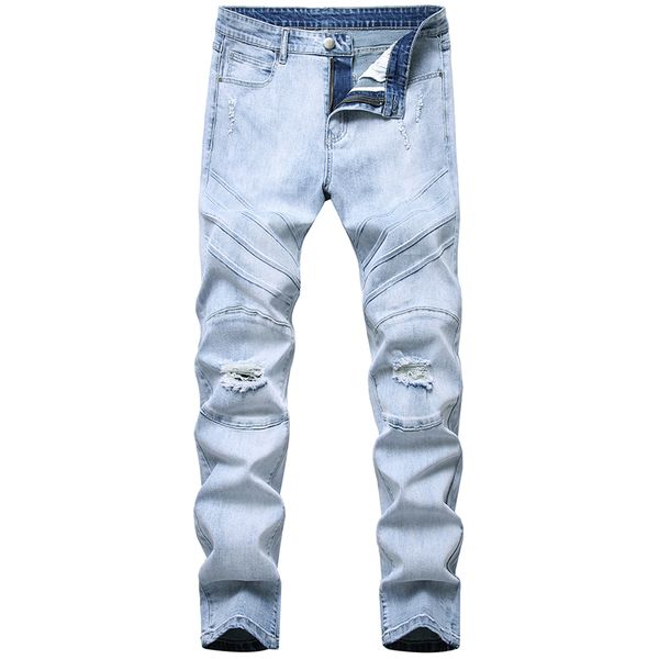 new men jeans knee hole destroyed ripped rubber stretch slim trousers light blue motorcycle jeans dropship
new men jeans knee hole destroyed ripped rubber stretch slim trousers light blue motorcycle jeans dropship