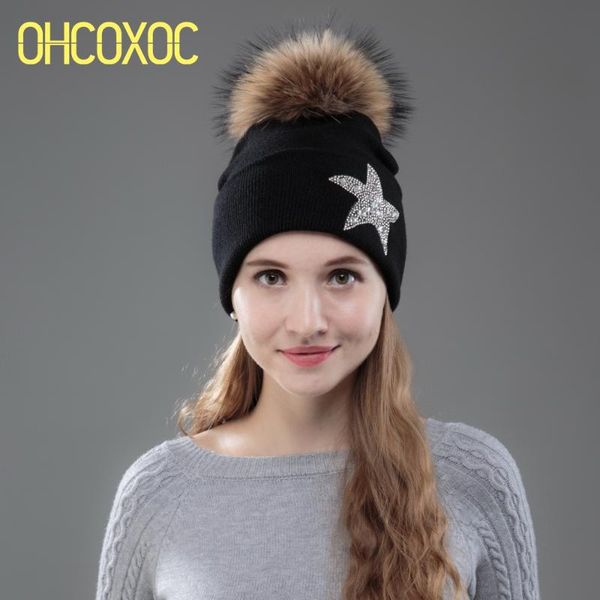 women star winter hat brand beanies genuine animal poms ball decorated solid color keep warmer thick winter hats, Blue;gray
women star winter hat brand beanies genuine animal poms ball decorated solid color keep warmer thick winter hats, Blue;gray