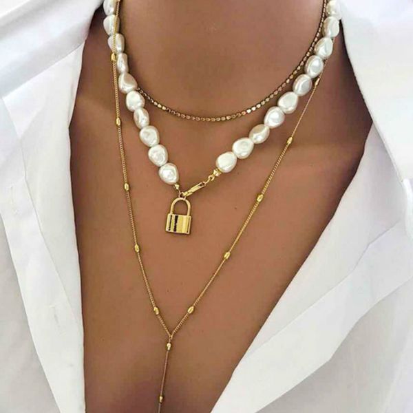 korea fashion simulation pearl lock pendant necklaces multi-layer sweater chain necklace for women party jewelry accessories, Silver
korea fashion simulation pearl lock pendant necklaces multi-layer sweater chain necklace for women party jewelry accessories, Silver