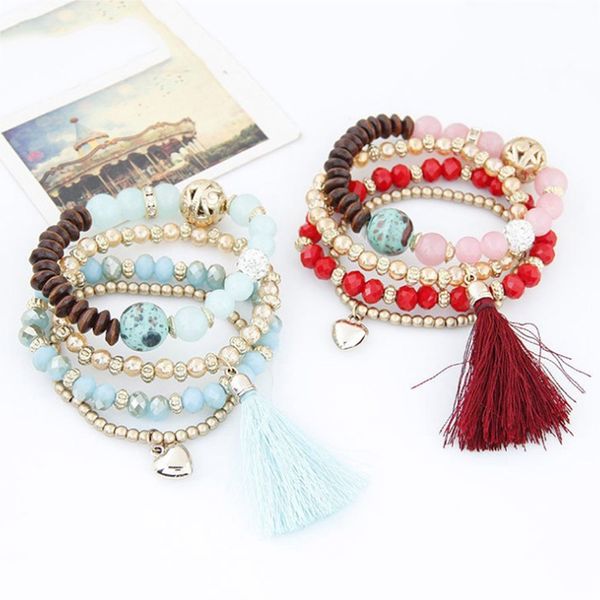 bohemian multilayer colorul natural stone wooden beads bracelet heart charms pendant tassel elastic bracelets bangles for women, Black
bohemian multilayer colorul natural stone wooden beads bracelet heart charms pendant tassel elastic bracelets bangles for women, Black