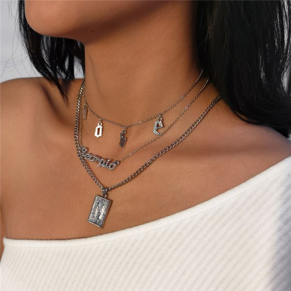 10sets/lot european multi layers letter chokers retro love square plate diamond necklaces women valentine's day snake chain jewelry, Silver
10sets/lot european multi layers letter chokers retro love square plate diamond necklaces women valentine's day snake chain jewelry, Silver