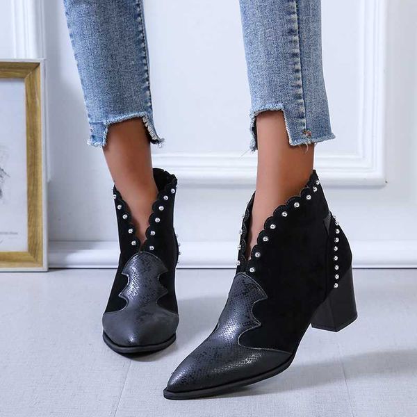 women rivet boots female autumn winter pu leather cowboy ankle boots pointed toe wedge heel woman booties snake shoes, Black
women rivet boots female autumn winter pu leather cowboy ankle boots pointed toe wedge heel woman booties snake shoes, Black