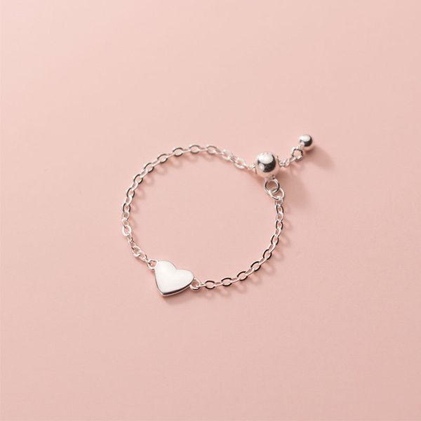 cluster rings 925 sterling silver heart finger for women chain adjustable ring wedding s925 jewelry girl gift wholesale, Golden;silver