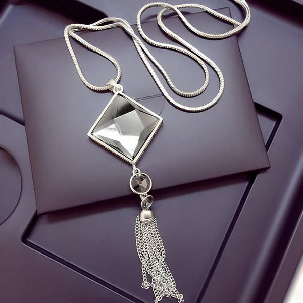 pendant necklaces fashion women necklace square big drop crystal long chain sweater tassel jewelry @m23, Silver
pendant necklaces fashion women necklace square big drop crystal long chain sweater tassel jewelry @m23, Silver