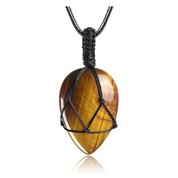 fyjs unique handmade weave water drop tiger eye stone pendant black rope chain necklace green aventurine jewelry, Silver
fyjs unique handmade weave water drop tiger eye stone pendant black rope chain necklace green aventurine jewelry, Silver
