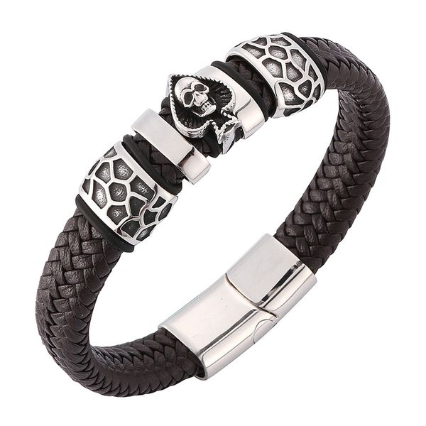 men brown leather braided bracelet trendy jewelry stainless steel spades skull magnetic clasp man bracelete charms c0107, Golden;silver
men brown leather braided bracelet trendy jewelry stainless steel spades skull magnetic clasp man bracelete charms c0107, Golden;silver