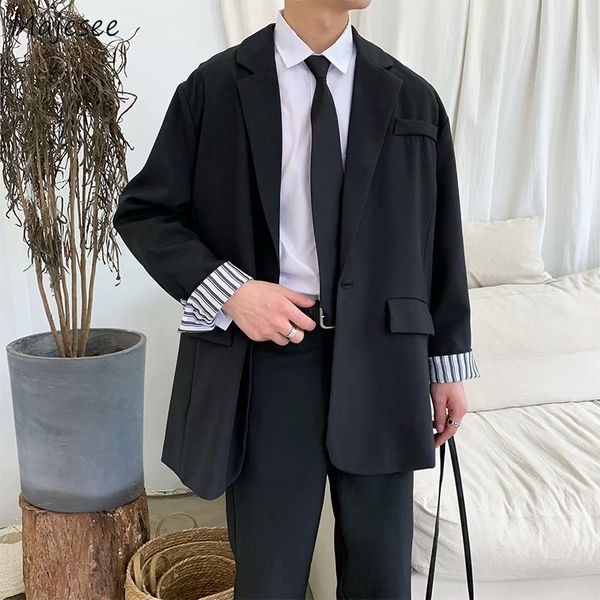 men's suits & blazers men patch designs striped single button korean style fashion chic mens outwears solid simple all-match loose stud, White;black
men's suits & blazers men patch designs striped single button korean style fashion chic mens outwears solid simple all-match loose stud, White;black
