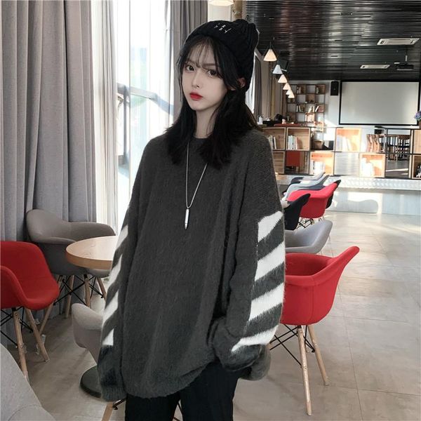 casual oversized sweater women 2019 fall winter korean streetwear chic striped patchwork knitted pullover knitwear grey t383, White;black
casual oversized sweater women 2019 fall winter korean streetwear chic striped patchwork knitted pullover knitwear grey t383, White;black