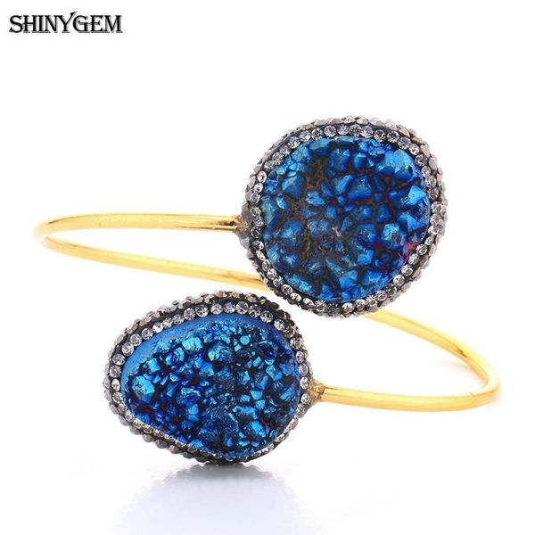 bangle shinygem vintage adjustable big druzy stone bracelets smooth gold plating large natural open cuff bangles for women, Black
bangle shinygem vintage adjustable big druzy stone bracelets smooth gold plating large natural open cuff bangles for women, Black