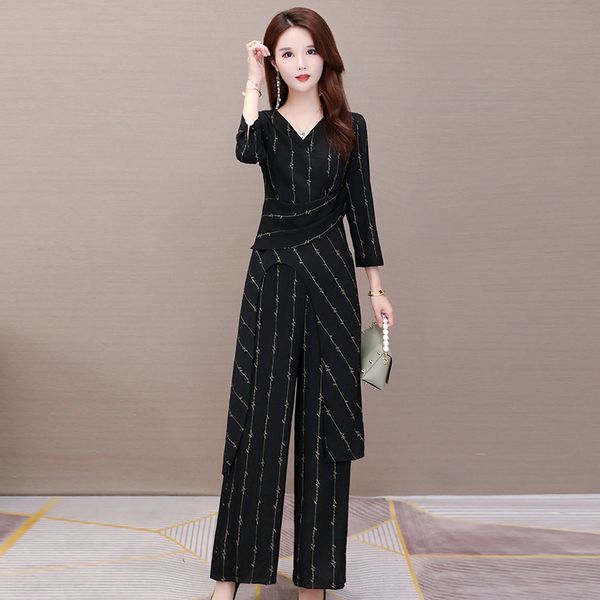 2020 autumn new slim and slim fashion wide pantsshirt wide leg pants temperament age-reducing two-piece suit women's striped chiffon sh, Gray
2020 autumn new slim and slim fashion wide pantsshirt wide leg pants temperament age-reducing two-piece suit women's striped chiffon sh, Gray