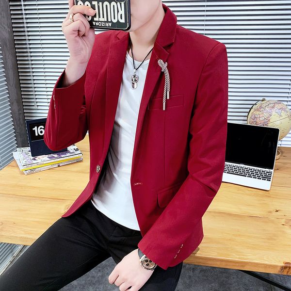 2020 men's slim-fit trendy and casual suit youth fashion tie decorative blazer, White;black
2020 men's slim-fit trendy and casual suit youth fashion tie decorative blazer, White;black
