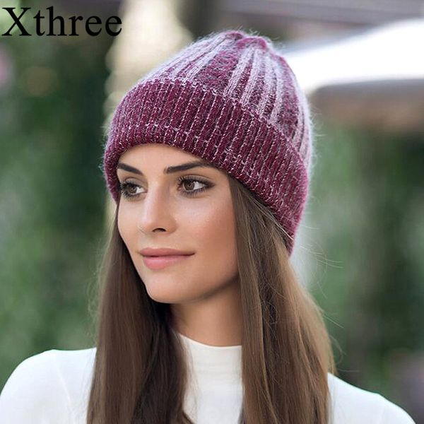 Xthree Winter Hat for Women 's Hat for girl Knitted Women Skullies Beanies Girl Wool Cap, Blue;gray