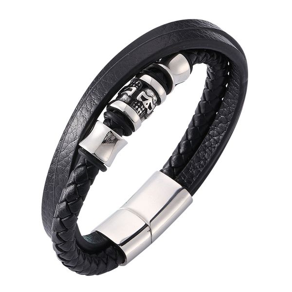 men jewelry punk black multilayer braided leather wrap bracelet male stainless steel skull bracelet accessories c0209, Golden;silver 
men jewelry punk black multilayer braided leather wrap bracelet male stainless steel skull bracelet accessories c0209, Golden;silver