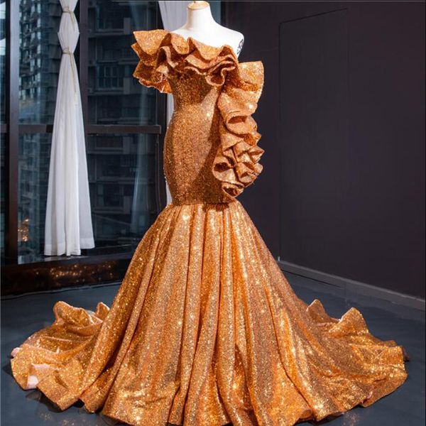 sequined ruffles mermaid prom dresses long one shoulder african evening dress long robe de soiree lace up back party gowns, Black
sequined ruffles mermaid prom dresses long one shoulder african evening dress long robe de soiree lace up back party gowns, Black