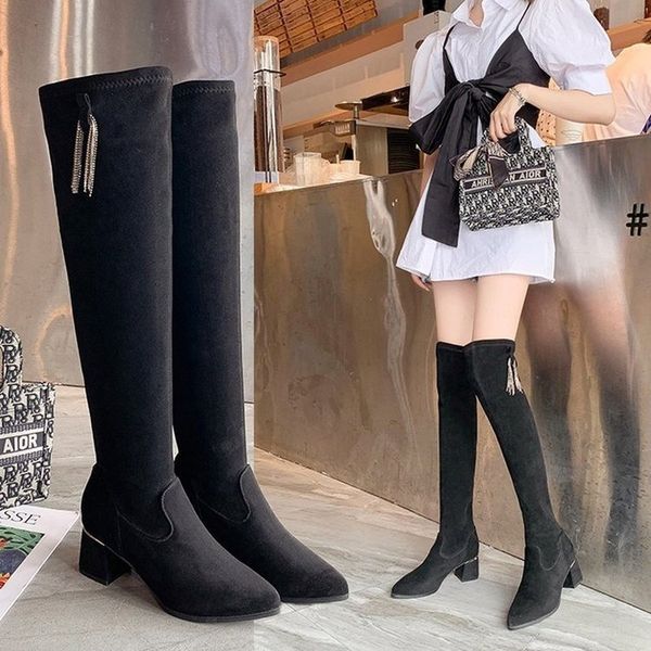 women's boots autumn 2020 thick heel women over the knee stretch boots high heel high fashion women pointed toe flock, Black
women's boots autumn 2020 thick heel women over the knee stretch boots high heel high fashion women pointed toe flock, Black