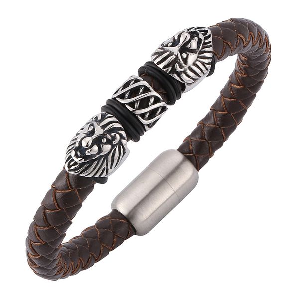 men punk jewelry brown braided leather bracelet lion stainless steel magnetic buckle wristband trendy bracelet bangle c0158, Golden;silver
men punk jewelry brown braided leather bracelet lion stainless steel magnetic buckle wristband trendy bracelet bangle c0158, Golden;silver