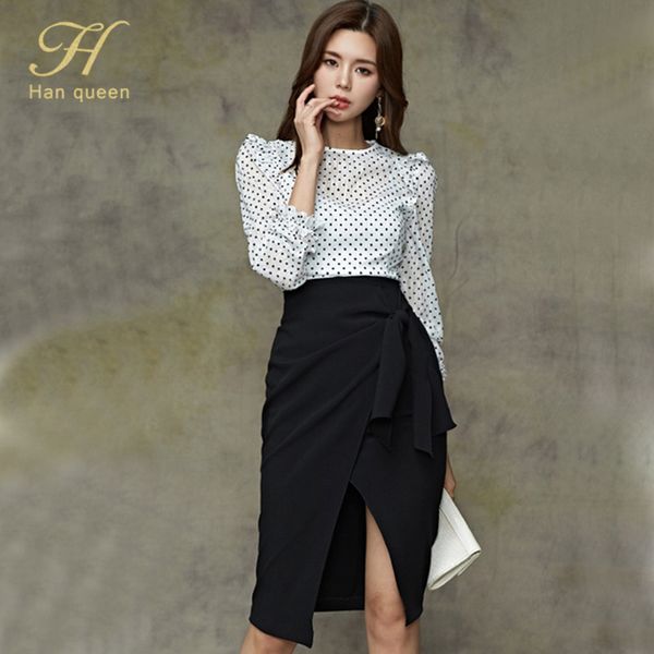 two piece dress h han queen 2 pieces suit women autumn o-neck dots shirt & high waist split sheath pencil skirt korean occupation office, White
two piece dress h han queen 2 pieces suit women autumn o-neck dots shirt & high waist split sheath pencil skirt korean occupation office, White