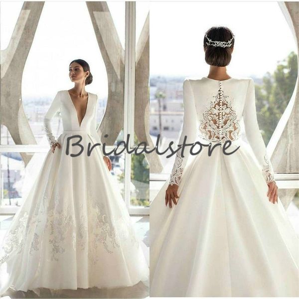 princess long sleeve wedding dresses a line beach boho wedding dress 2021 illusion neck satinfloor length hollow lace back bride gown, White
princess long sleeve wedding dresses a line beach boho wedding dress 2021 illusion neck satinfloor length hollow lace back bride gown, White