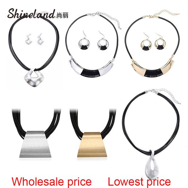 shineland punk rope pu leather alloy geometric earring necklace statement maxi jewelry set for women cheap, Silver
shineland punk rope pu leather alloy geometric earring necklace statement maxi jewelry set for women cheap, Silver