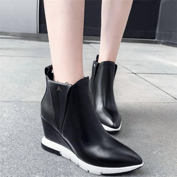 us size4-8 women genuine leather platform wedges high heel pumps shoes female high pointed toe fashion sneakers casual shoes, Black
us size4-8 women genuine leather platform wedges high heel pumps shoes female high pointed toe fashion sneakers casual shoes, Black