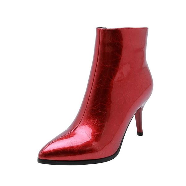 boots stiletto high heels patent leather green pointed red ankle boots autumn and winter women's trendy shoes, Black
boots stiletto high heels patent leather green pointed red ankle boots autumn and winter women's trendy shoes, Black
