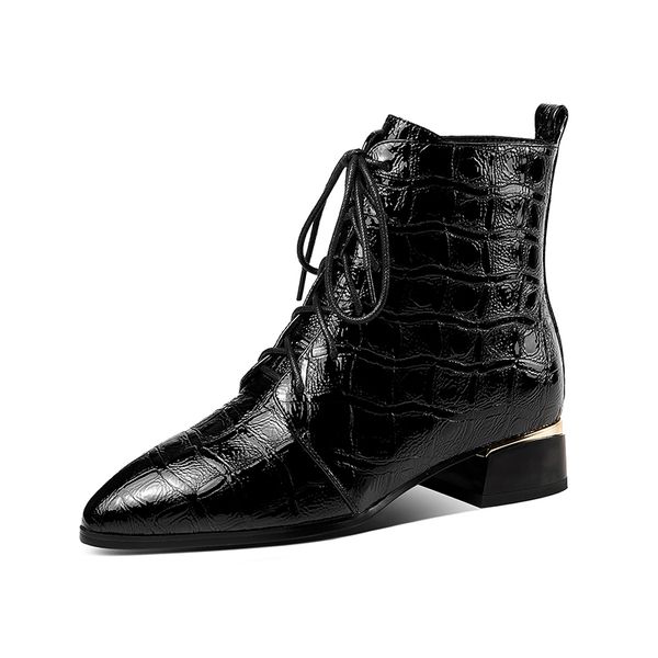 genuine leather winter boots women pointed toe shoes woman new party office lady square med heels ankle boots, Black
genuine leather winter boots women pointed toe shoes woman new party office lady square med heels ankle boots, Black