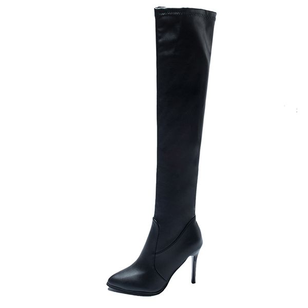 super high heel pointed toe over the knee boots pu leather women winter plush shoes for women thigh high boots 2020, Black
super high heel pointed toe over the knee boots pu leather women winter plush shoes for women thigh high boots 2020, Black