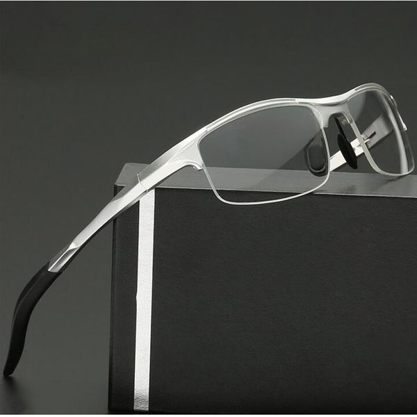 aluminum men eyeglasses fashion myopia optical computer glasses frame brand design plain eye glasses retro de grau femininos, Black