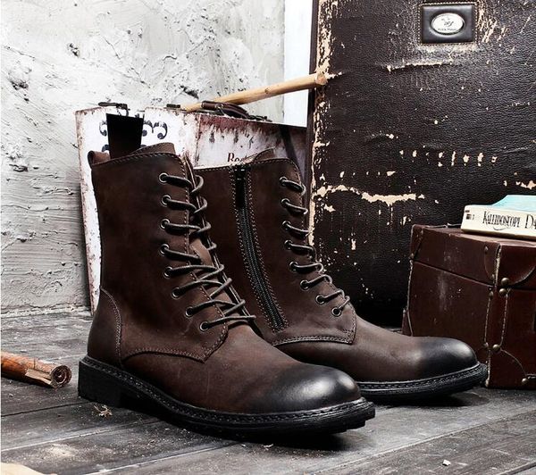 boots lace up genuine leather men's ankle boot vintage work side zipper high height increasing casual shoes, Black
boots lace up genuine leather men's ankle boot vintage work side zipper high height increasing casual shoes, Black