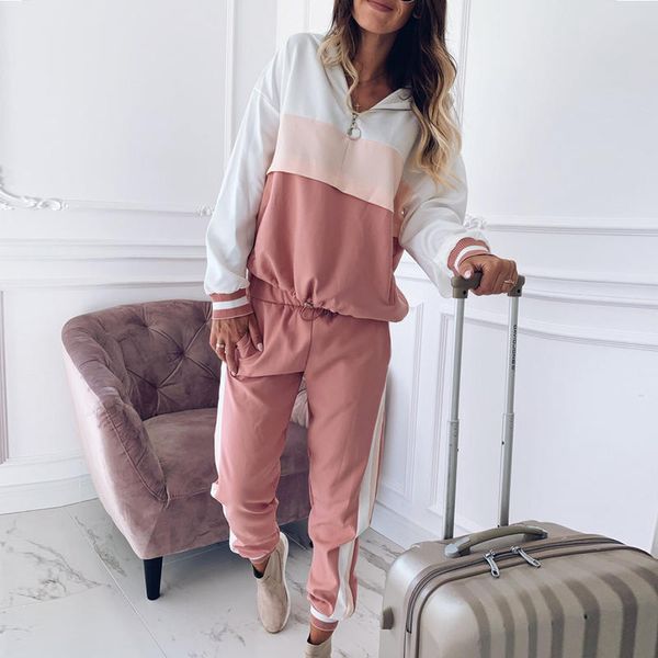 women autumn hitting color hooded long sleeve casual fitness tracksuit sports coat with pants two-piece set, Gray
women autumn hitting color hooded long sleeve casual fitness tracksuit sports coat with pants two-piece set, Gray