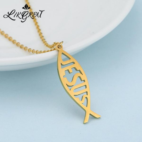 likgreat hollow jesus fish pendant necklace for women gold stainless steel charm necklaces link chain choker religious jewelry, Silver
likgreat hollow jesus fish pendant necklace for women gold stainless steel charm necklaces link chain choker religious jewelry, Silver