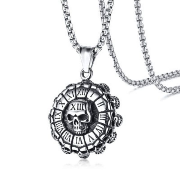2020 street punk style titanium steel roman numeral ghost head casting pendant necklace skull pendant men, Silver
2020 street punk style titanium steel roman numeral ghost head casting pendant necklace skull pendant men, Silver