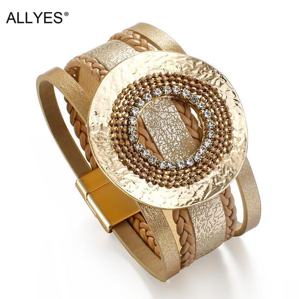 tennis allyes boho big metal round charm genuine leather bracelet for women fashion crystal wide wrap biker jewelry, Golden;silver
tennis allyes boho big metal round charm genuine leather bracelet for women fashion crystal wide wrap biker jewelry, Golden;silver