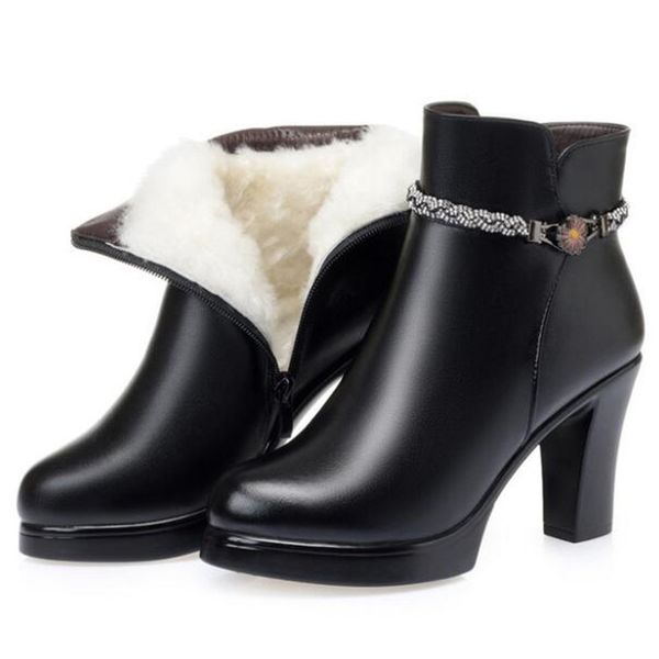 2020 winter new comfortable warm wool boots rhinestone genuine leather fashion boots elegant temperament high heel women, Black
2020 winter new comfortable warm wool boots rhinestone genuine leather fashion boots elegant temperament high heel women, Black