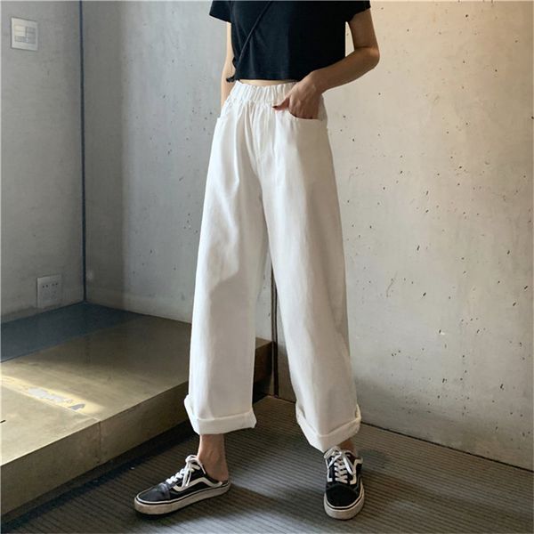 autumn new style loose slim solid elastic waist high waist high street casual full-length straight denim wide leg trouser, Blue
autumn new style loose slim solid elastic waist high waist high street casual full-length straight denim wide leg trouser, Blue