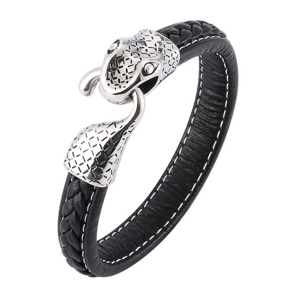 charm bracelets creative snake bite tail men's black woven leather bracelet stainless steel magnetic buckle fashion 7-sp0192, Golden;silver
charm bracelets creative snake bite tail men's black woven leather bracelet stainless steel magnetic buckle fashion 7-sp0192, Golden;silver