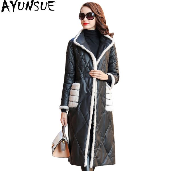 women's leather & faux ayunsue jacket winter coat women clothes 2021 collar warm long down genuine sheepskin my4447, Black
women's leather & faux ayunsue jacket winter coat women clothes 2021 collar warm long down genuine sheepskin my4447, Black