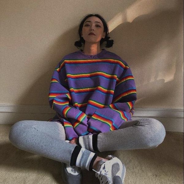 women rainbow striped pullover sweatshirt fleece thickening autumn winter loose jumpers 2020 new oversized hoodies 56532, Black
women rainbow striped pullover sweatshirt fleece thickening autumn winter loose jumpers 2020 new oversized hoodies 56532, Black